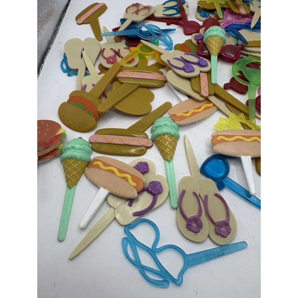 Vintage Lot Of Summertime Cake/Cupcakes Picks Hotdogs, Burgers, Glasses